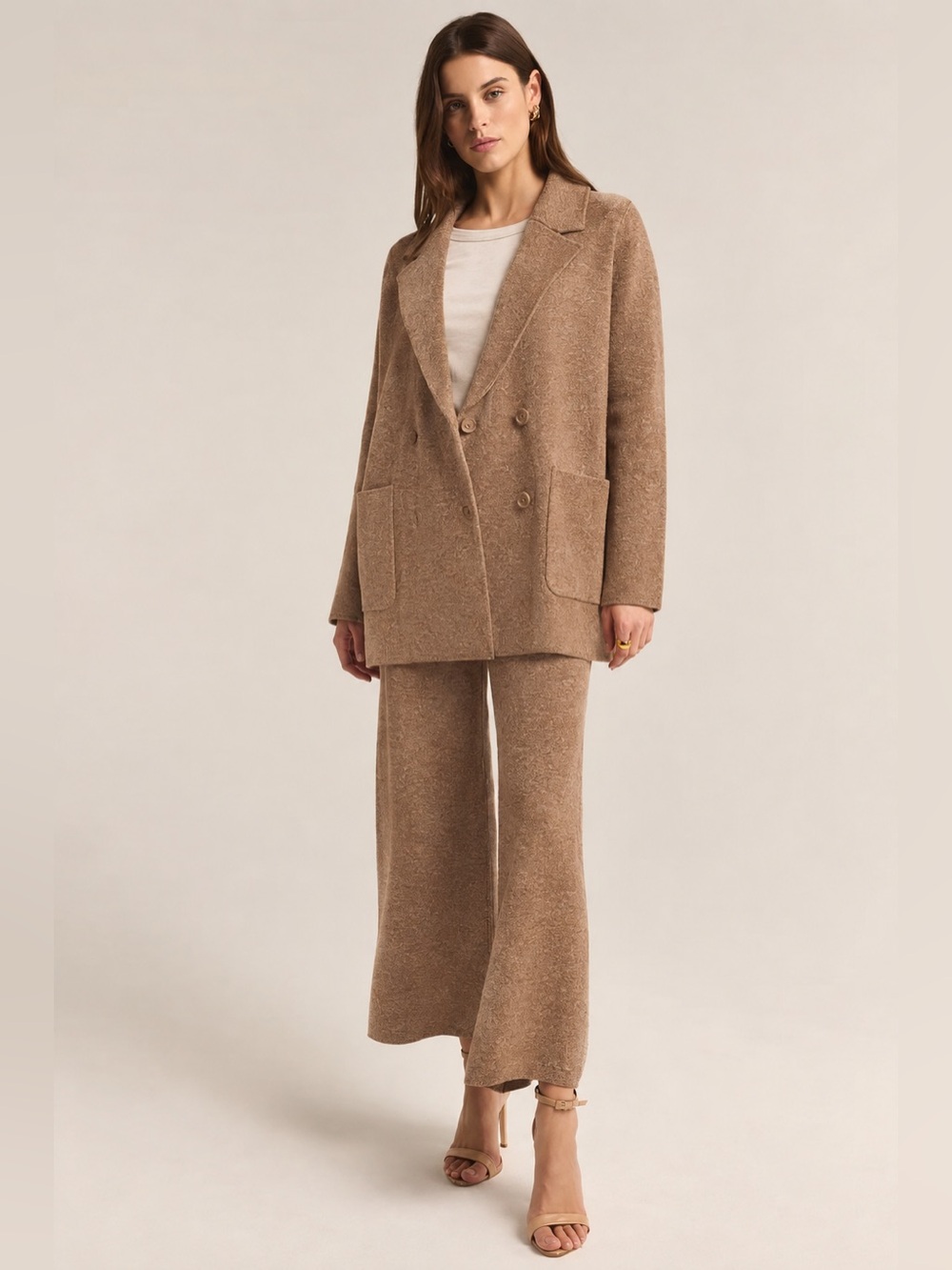 Z Supply Elowen Sweater Knit Pants Burro Oat Heather Tan Brown Size L